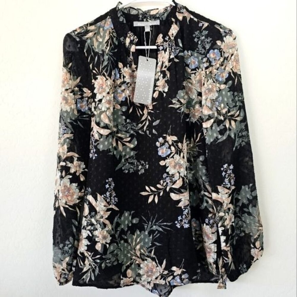 Daniel Rainn Anthropologie Black Floral Long Sleeve Tunic Blouse Size Small NWT